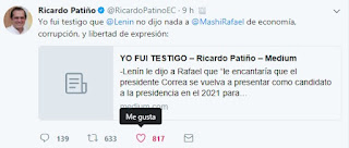 https://twitter.com/RicardoPatinoEC?ref_src=twsrc%5Etfw&ref_url=http%3A%2F%2Fwww.eluniverso.com%2Fnoticias%2F2017%2F09%2F29%2Fnota%2F6406405%2Fricardo-patino-lenin-moreno-le-dijo-rafael-correa-que-le-encantaria
