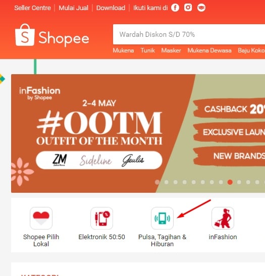 cara beli pulsa listrik di Shopee