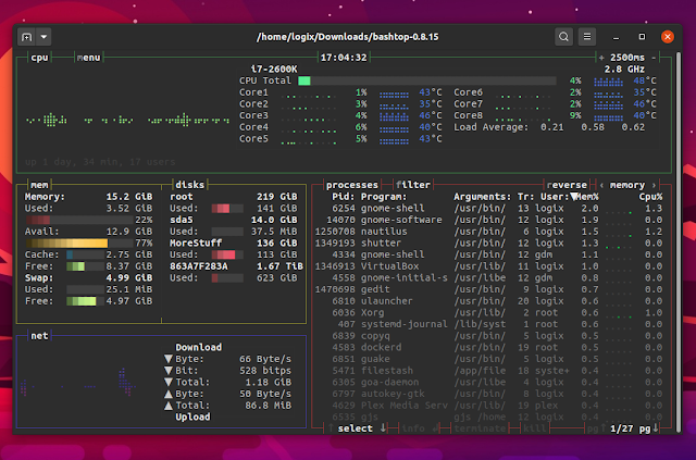 Bashtop Linux Bash resource monitor TUI