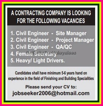 Qatar Contracting company Job Vacancies