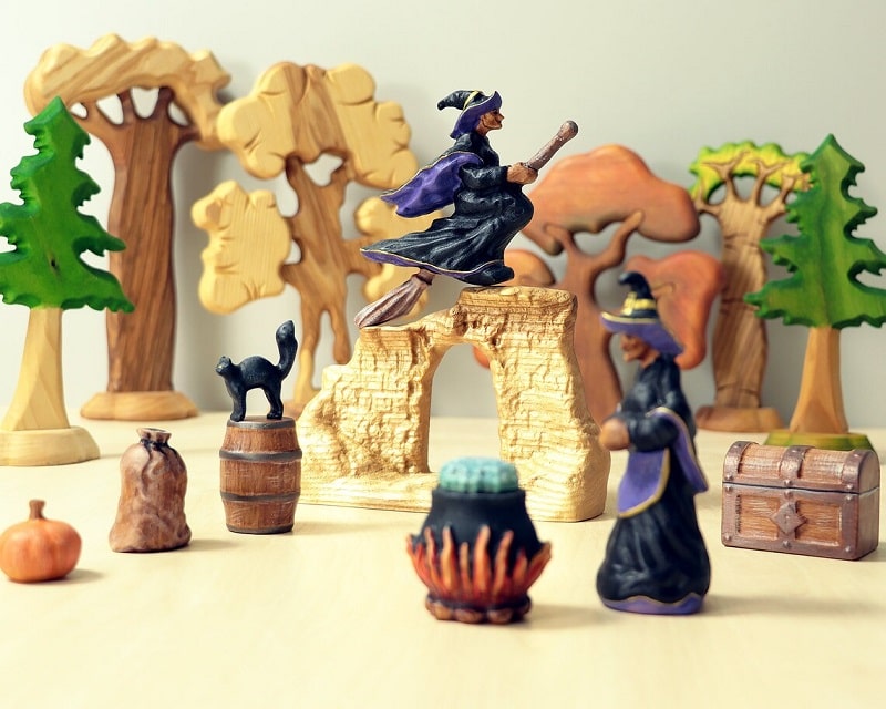 wooden witch figurines for halloween