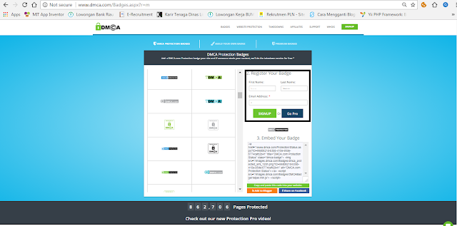 cara memasang DMCA Protected di Blog 2018