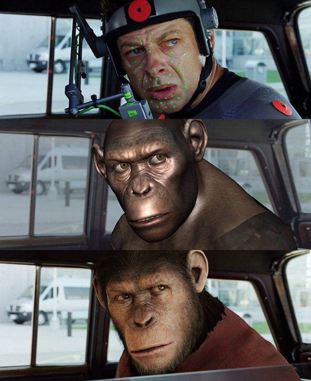 60 Iconic Behind-The-Scenes Pictures Of Actors That Underline The Difference Between Movies And Reality - Andy Serkis monkeying around on the set from Planet Of The Apes movies.