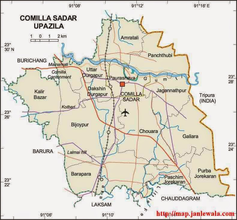 comilla sadar upazila map of bangladesh