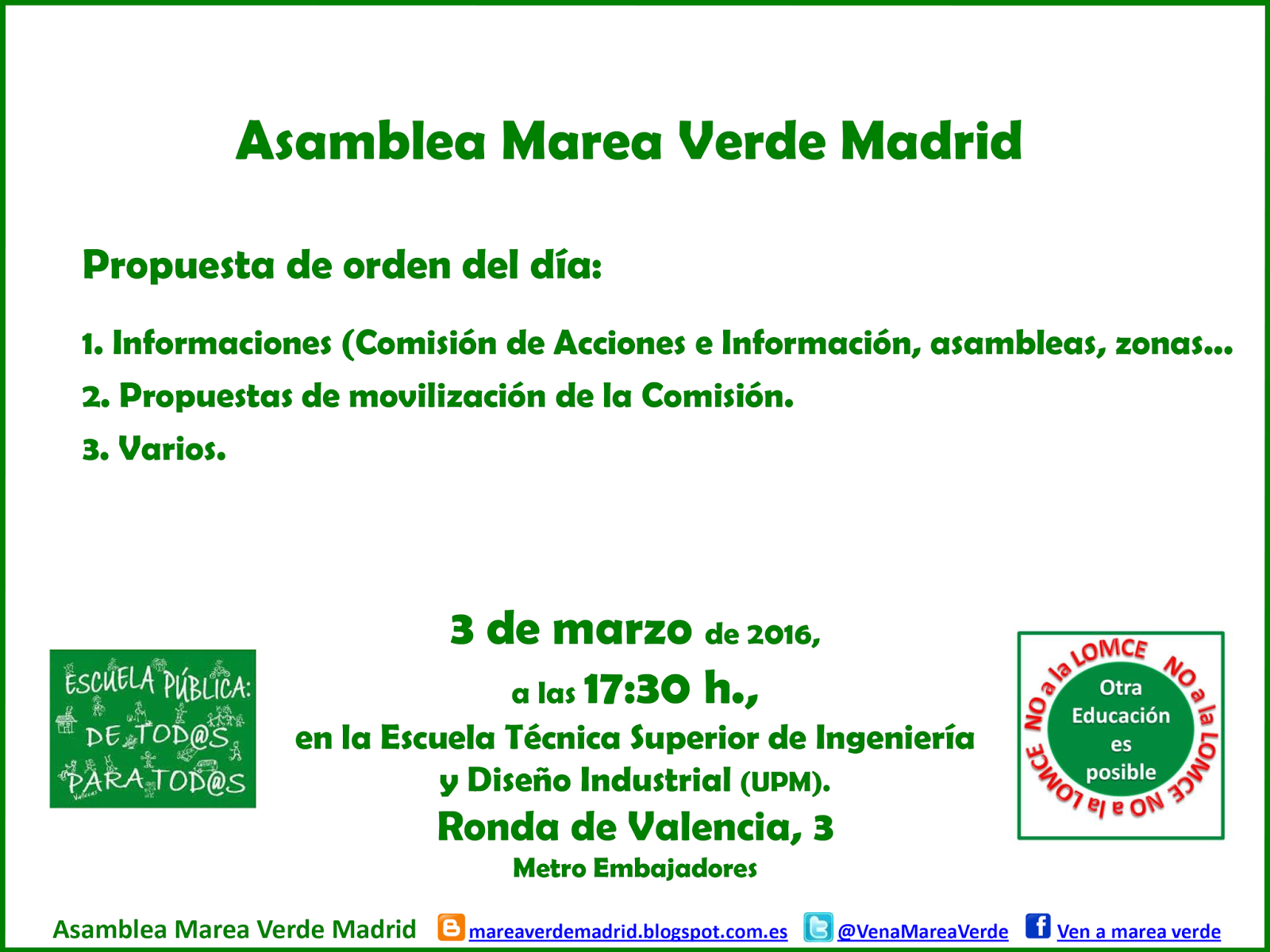 Mareaverde 3 3 2016 Asamblea Marea Verde Madrid 17 30 H En