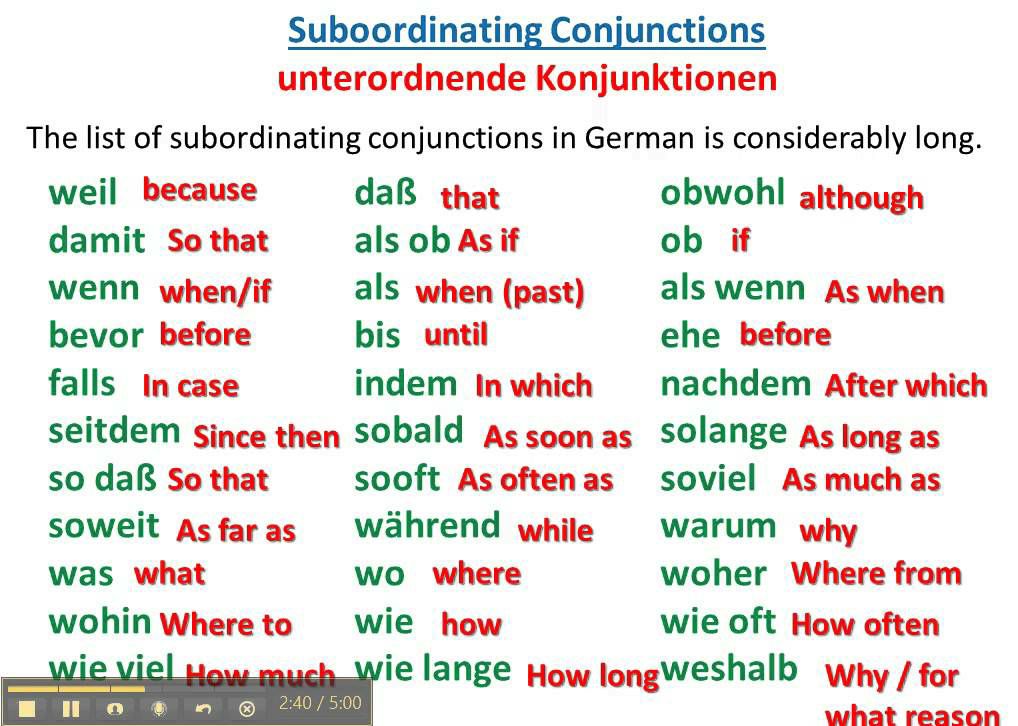 Language Teacher's Toolbox: German: Subordinating Conjunctions
