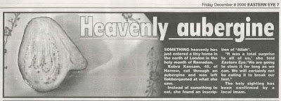 Allah's Name Appears on an Aubergine with newspaper article