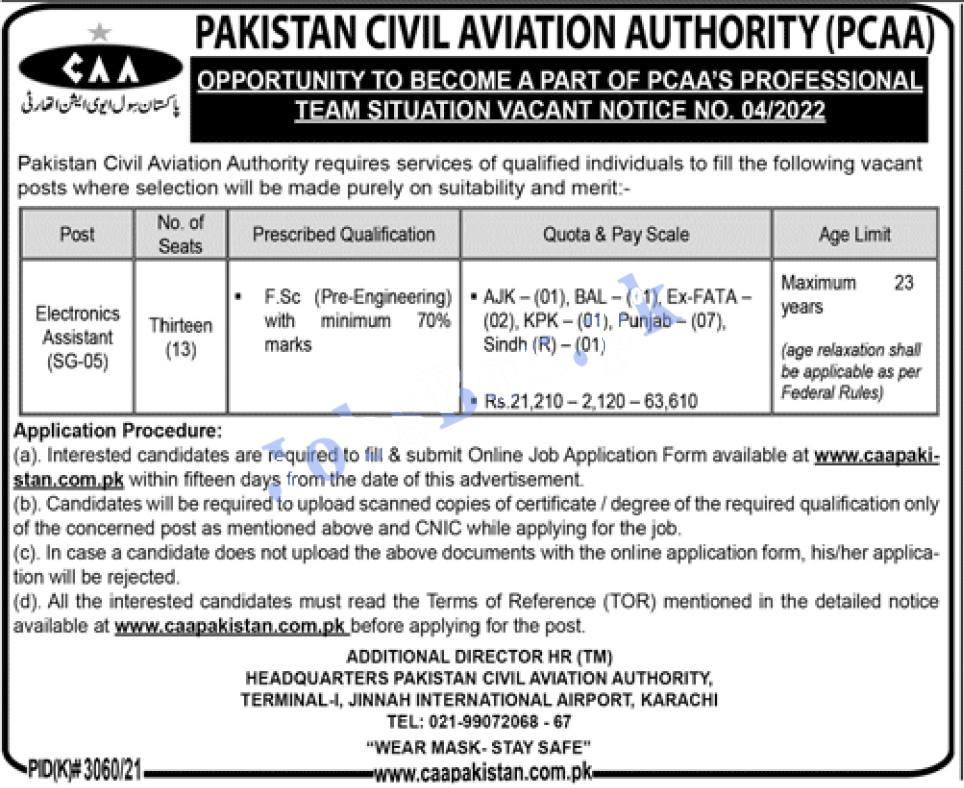 Pakistan Civil Aviation Authority PCAA Jobs 2022 online form