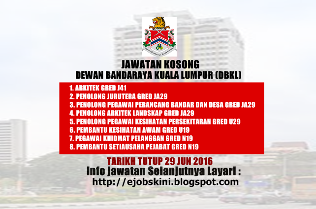 Jawatan Kosong Terkini di DBKL jun 2016