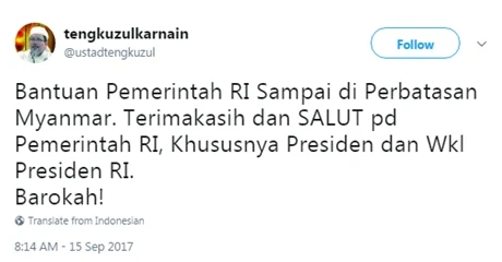 Bantuan untuk Muslim Rohingya Sampai di Perbatasan Myanmar, Wasekjen MUI Apresiasi Pemerintah