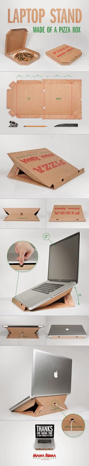 Recycling Laptop stand made of a pizza box