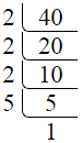 Prime factorization of 40 by division method