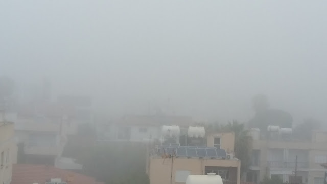 Heavy fog Nicosia early morning.