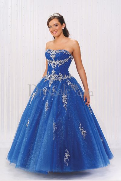 Big Blue Wedding Dresses Design With Ribbon and Pearl Beads