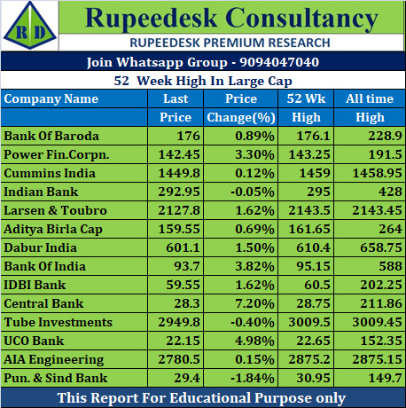 52  Week High In Large Cap