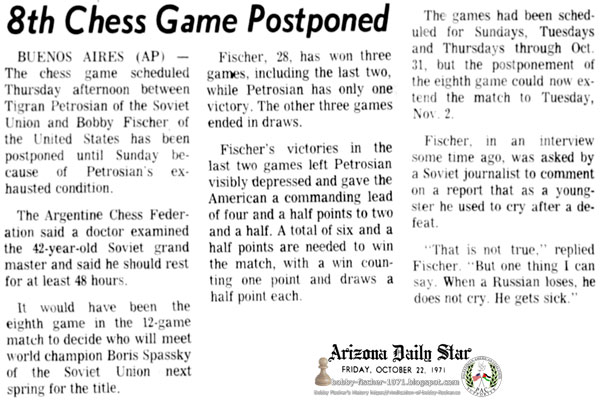 8th Chess Game Postponed
