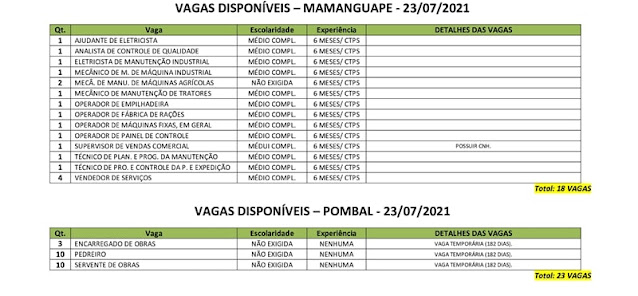 Sine Paraíba disponibiliza 555 vagas de emprego em sete municípios paraibanos