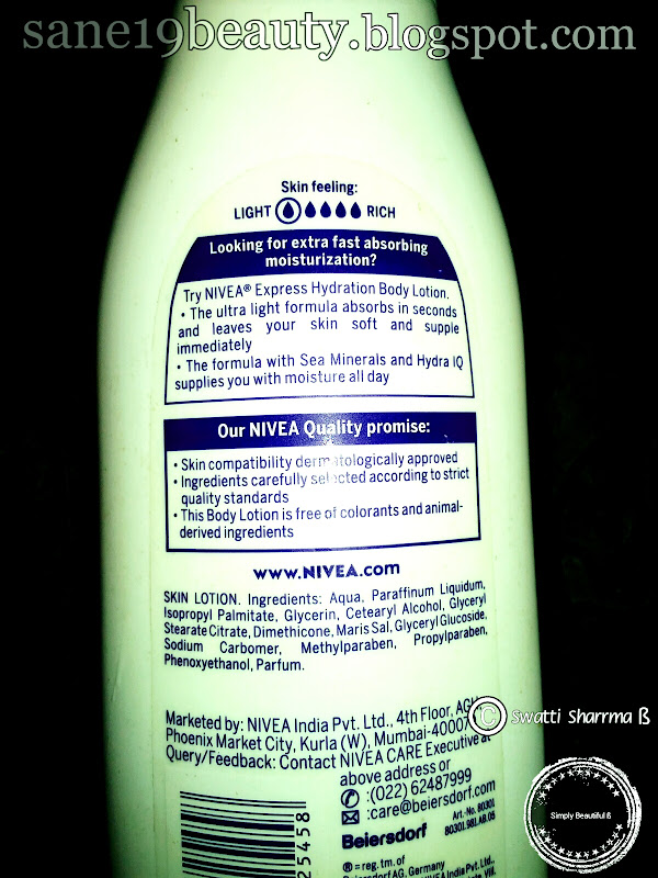 Ingredients of Nivea Body Lotion express hydration with sea minerals.