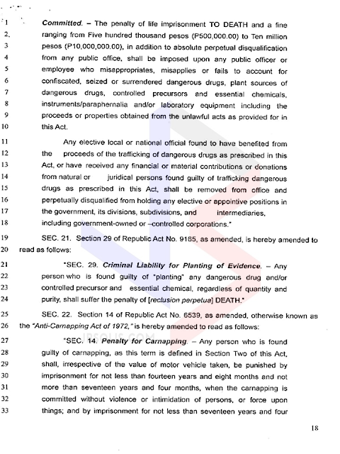  The Death Penalty bill otherwise known as the House Bill 01 has been approved in the House of Representative  and is only awaiting for the decision of the plenary to be implemented. What are the provisions of the Death Penalty Bill and what crimes can get you executed?   House Bill 01 is consist of 23 pages that contains full texts of the entire bill duly approved by the majority of Congressmen of the 17th Congress of the House of Representatives with vote of 12 in favor, 6 against and 1 who abstained to vote.                                    All the images are from the official website of the House of Representatives.                               What are the crimes punishable by death according to the Death Penalty Bill?    ©2016 THOUGHTSKOTO