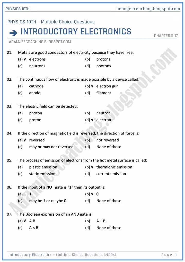 introductory-electronics-mcqs-physics-10th