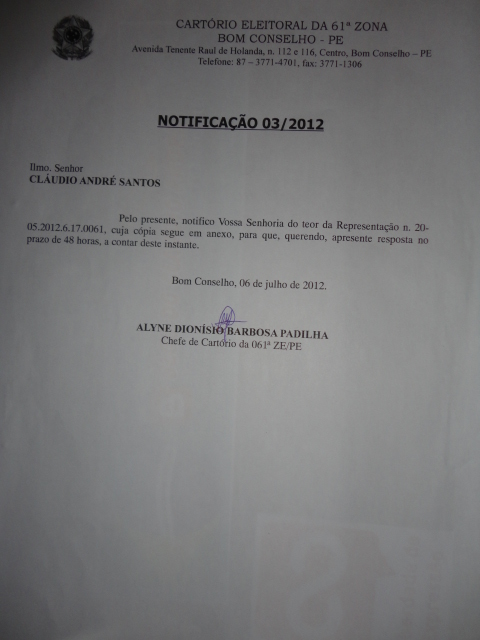 BLOGUEIRO É PROCESSADO PELO PARTIDO DA PREFEITA DE BOM CONSELHO