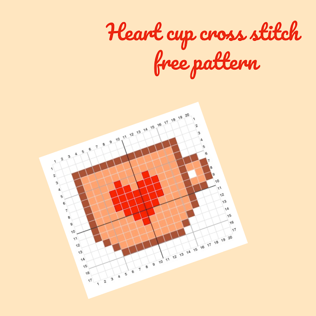 Heart cup cross stitch - free pattern