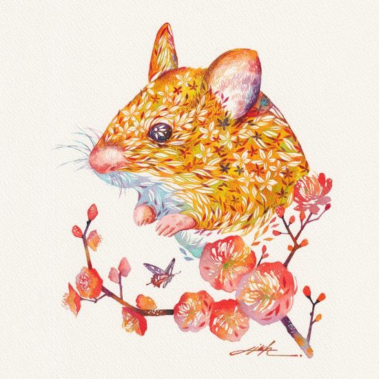 Hiroki Takeda instagram arte pinturas aquarelas animais florais surreais coloridos