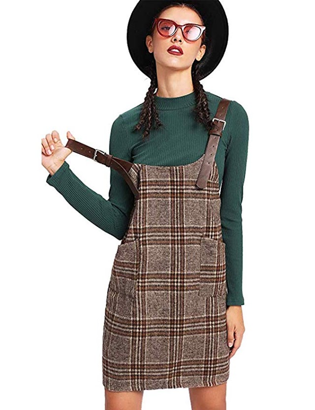 Women's Adjustable Straps Mini Corduroy Overall Dresses with Pocket