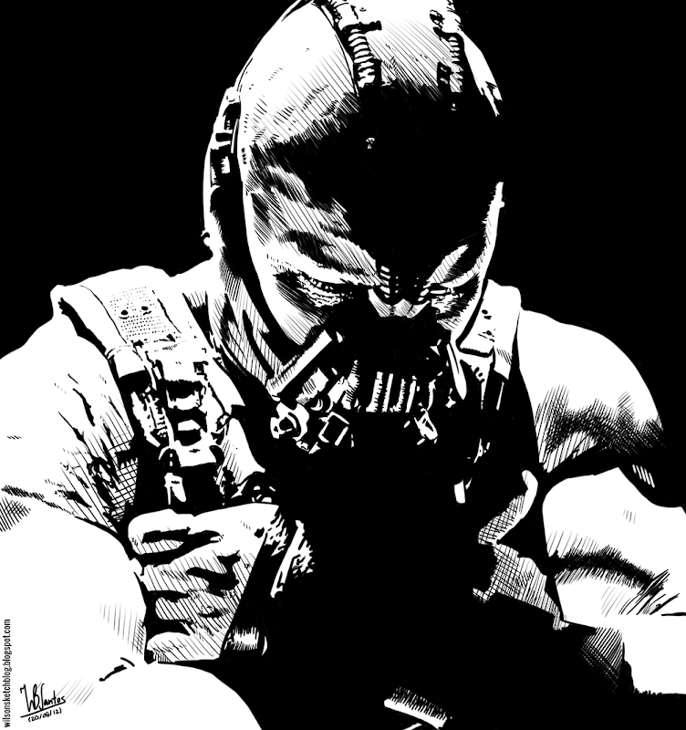 Ink drawing of Bane from Dark Knight Rises, using Krita 2.4.