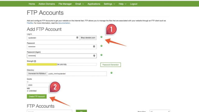 godaddy Wordpress kurulumu ftp hesabı oluşturma