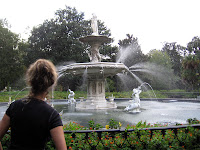 Lauren at the fountain at a large park in Savannah