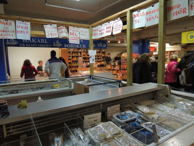 Hakarl and other fish in a market in Iceland