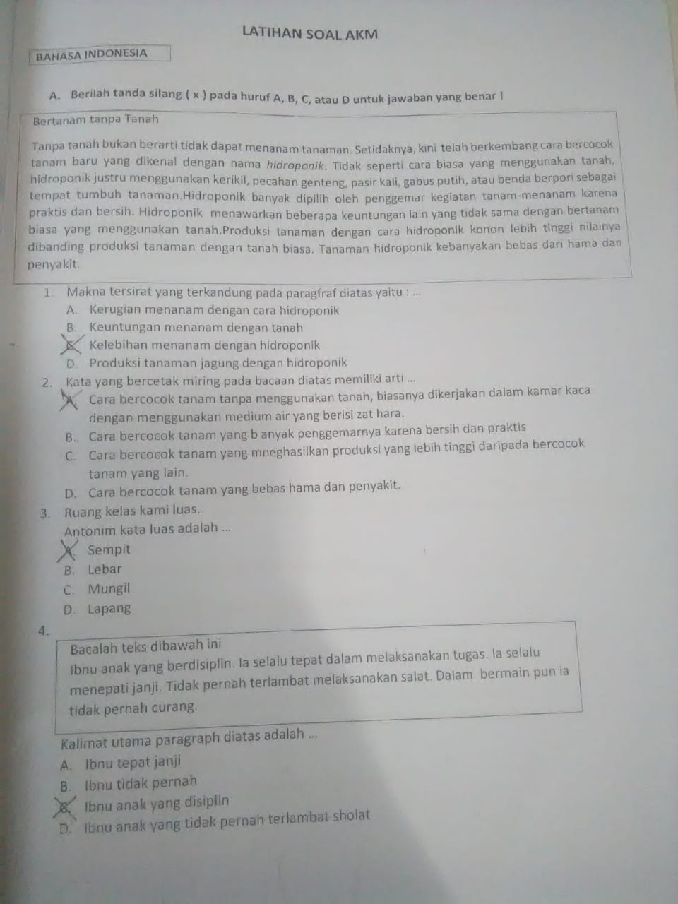 Soal Akm Bahasa Indonesia Sd Kelas 4 : Contoh Soal Akm Literasi Teks