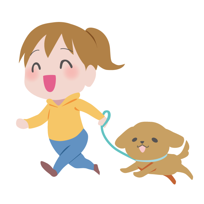 フリーイラスト素材 ピクトリウム 犬と散歩する女性のイラスト