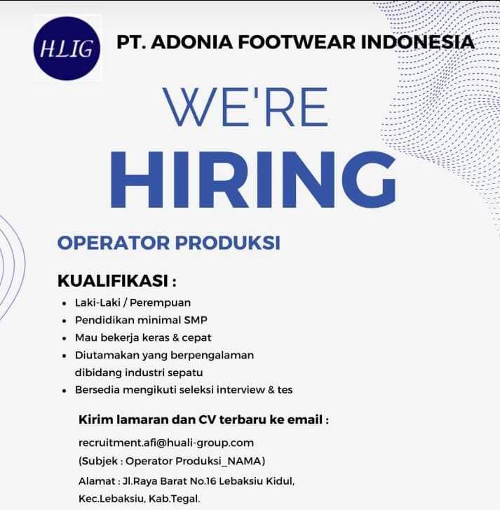 Loker PT. Adonia Footwear Indonesia Tegal