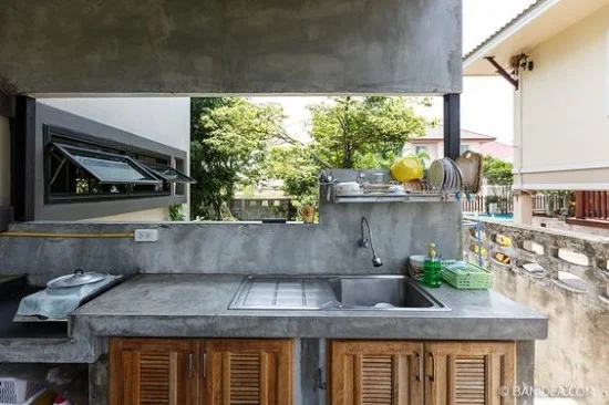 gambar inspiratif meja dapur cor dengan beton ekspos