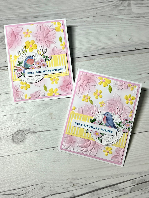Birthday card using florals and birds created with Stampin' Up! Layered Floral 3D Embossing Folder