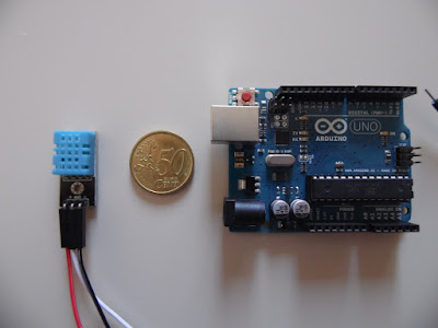 Arduino UNO R3 con DHT11 e moneta di 50 Centesimi di Euro - foto di Paolo Luongo