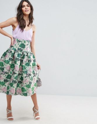 Skirt with Deep Basque in Floral Jacquard! Fashion Bible 