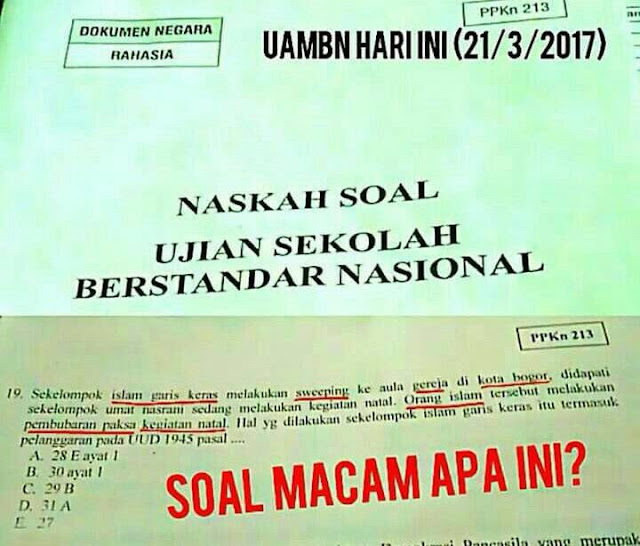 Ada Soal Ujian SMA Sudutkan Islam "Kelompok Islam Garis Keras Serang Gereja" 