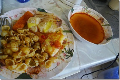 Tomyam soup with Pizza and fries