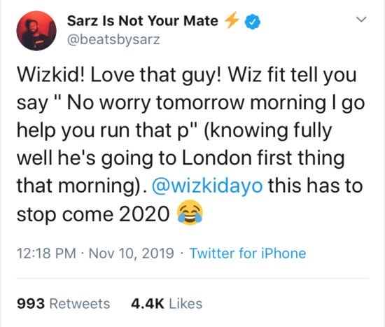  “Wizkid Is A Liar” – Producer Sarz Reveals On Twitter, Wizkid Responds