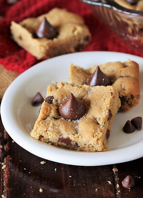 Peanut Butter Blossom Bar on White Dessert Plate Image