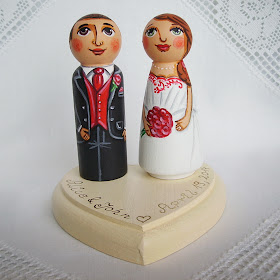 Custom personalized hand painted wedding cake topper decoration bride groom figurines peg dolls statuettes miniatures