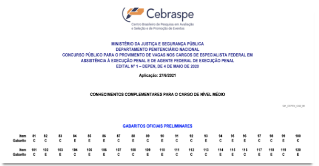 Gabarito preliminar do concurso do Depen é divulgado