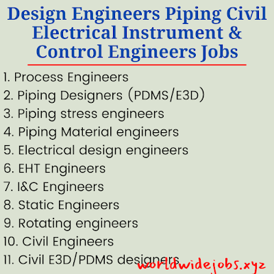 Design Engineers Piping Civil Electrical Instrument & Control Engineers Jobs