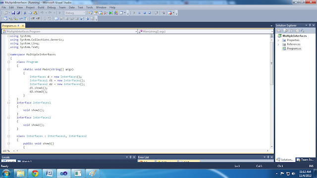 Write a program in C# to implement Multiple Interfaces in a Single class.