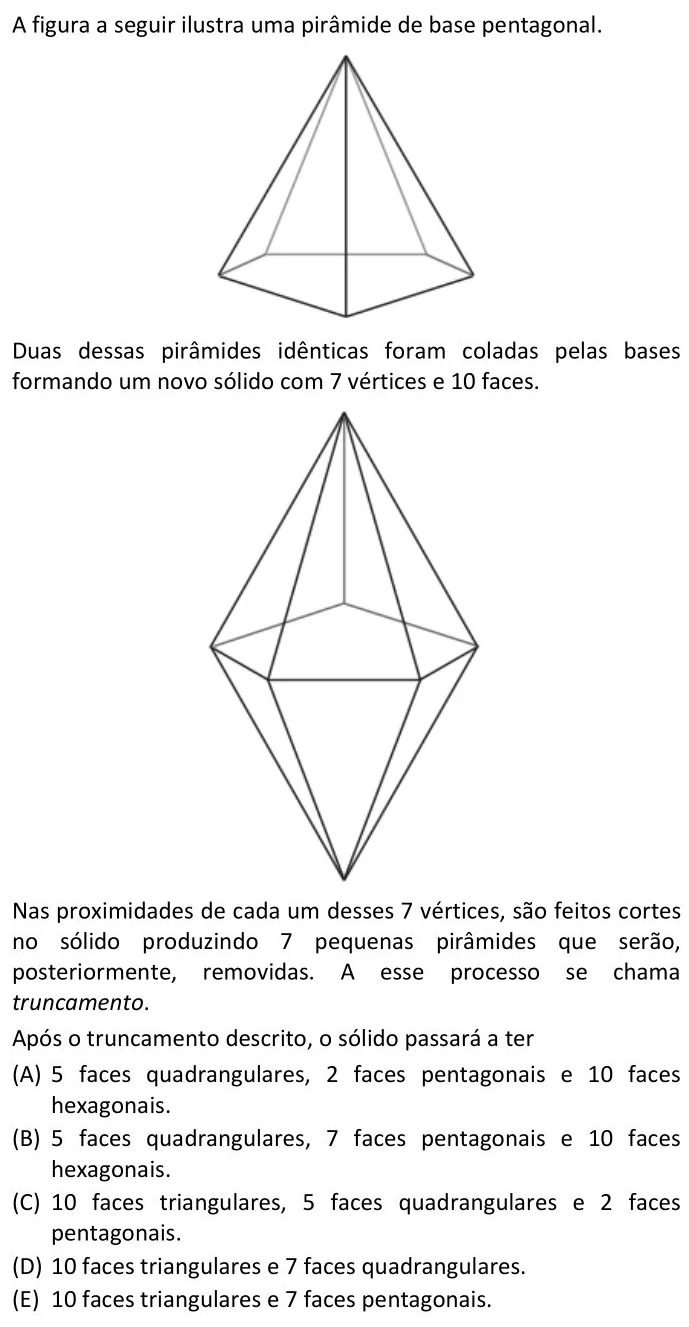 MACKENZIE 2022 A figura a seguir ilustra uma pirâmide de base pentagonal