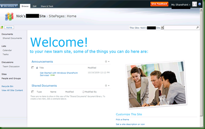New Team Site - Browse Ribbon