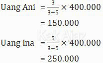 Cara menentukan uang Ani dan uang Ina yang mempunyai perbandingan 3 : 5